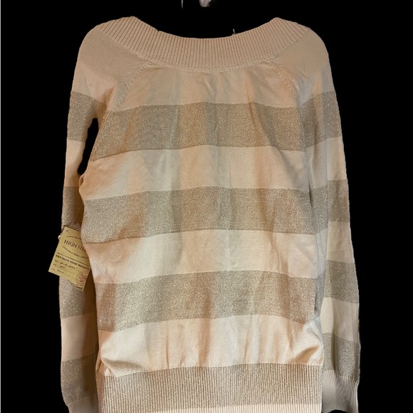 High Sierra Women’s Gold/Cream Striped V Neck Sweater Sz XL Cotton Blend NWT - Picture 2 of 5